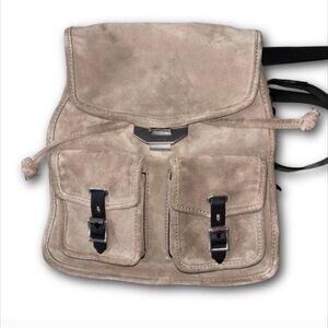 Rag & Bone Small Field Backpack Warm Gray Suede Black Leather Trim